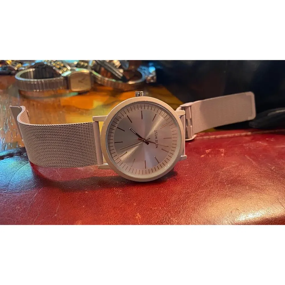 Women's 40mm Flesh Tone Nine West Watch, Matching Mesh Band